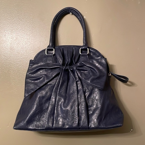 Buddha Boutique Navy Blue Faux Leather Tote Hand Bag - Picture 1 of 13